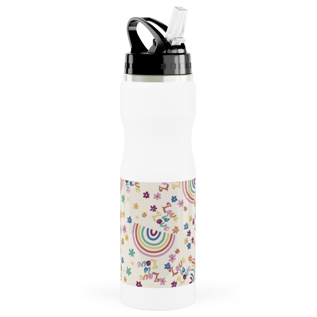 Love Is Love Rainbow - Pride - Muted Stainless Steel Water Bottle with Straw, 25oz, With Straw, Multicolor