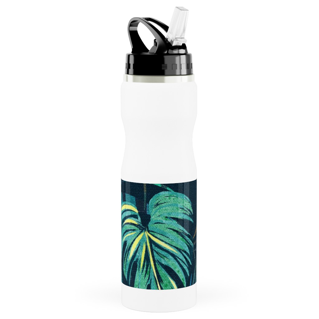 in a Tropical Mood Stainless Steel Water Bottle with Straw, 25oz, With Straw, Green