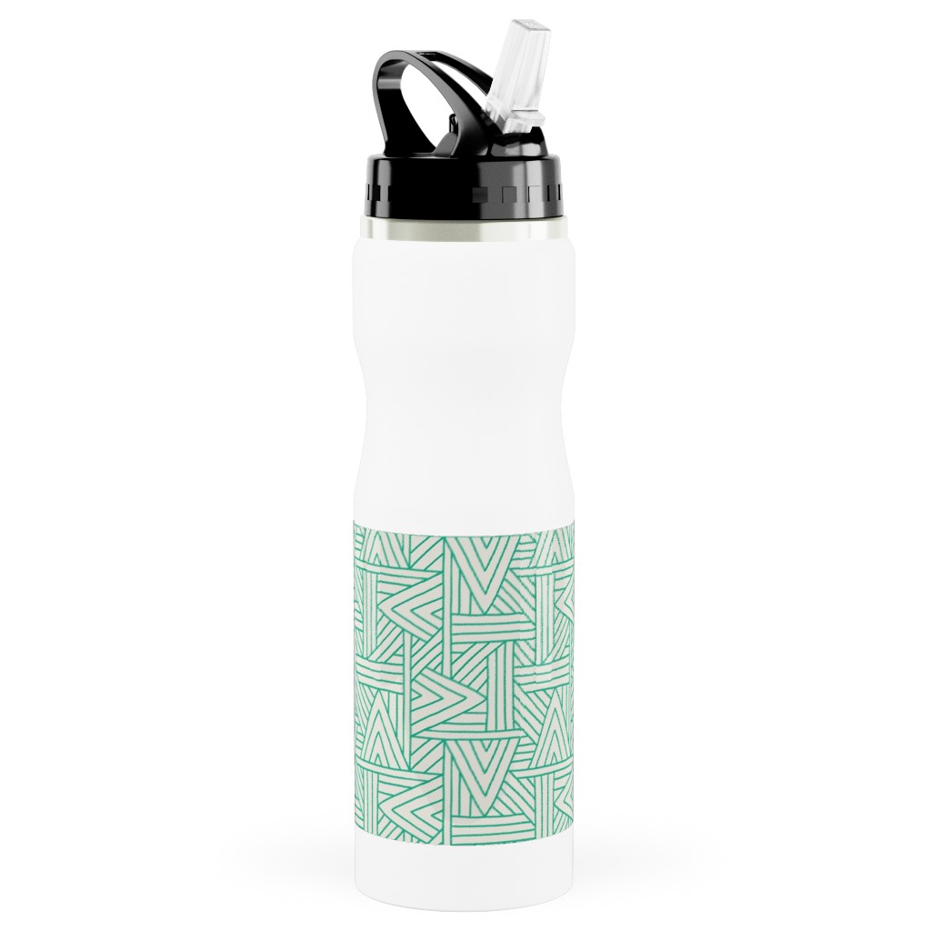 Angles - Green on White Stainless Steel Water Bottle with Straw, 25oz, With Straw, Green, Classic Green