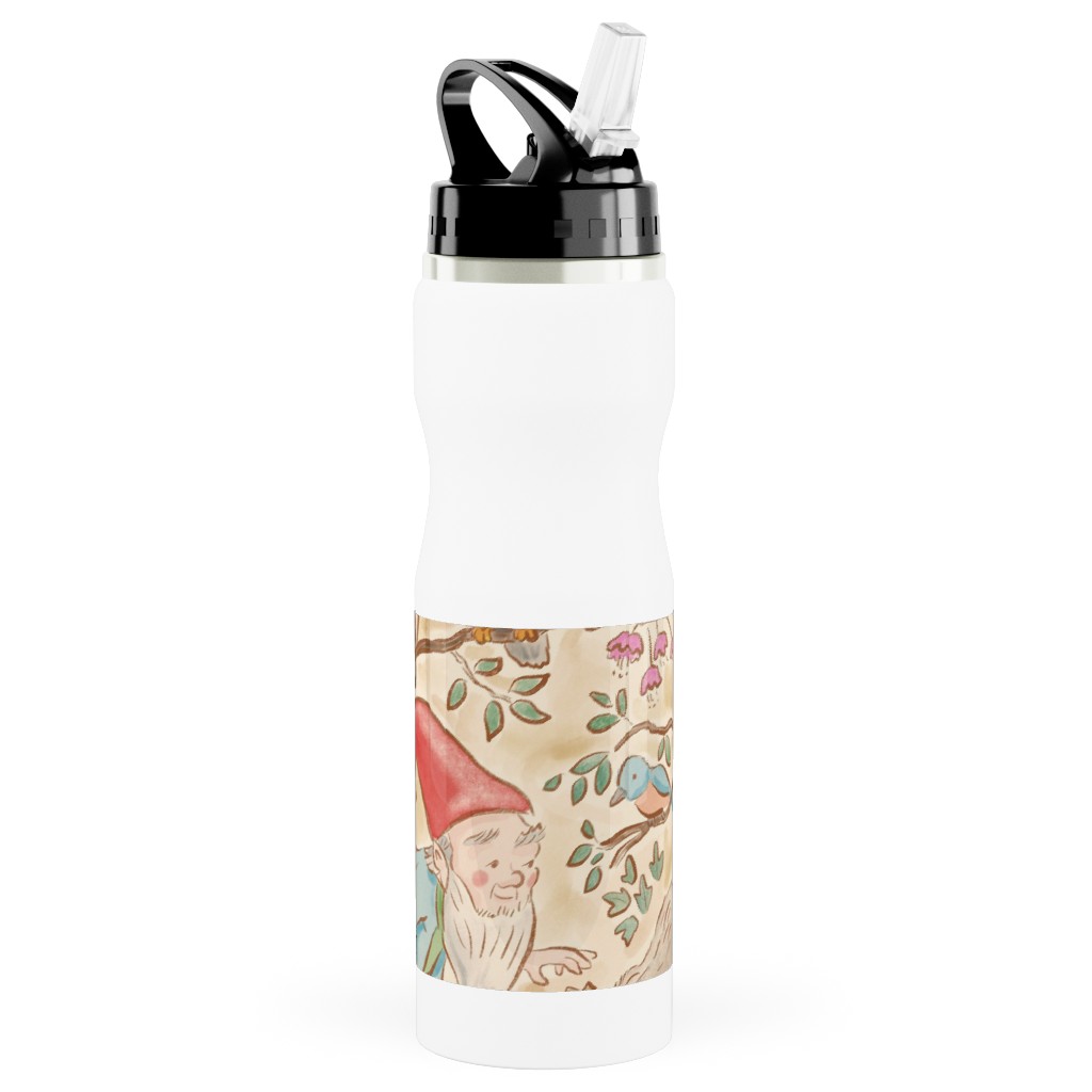 Woodland Gnomes - Multi Stainless Steel Water Bottle with Straw, 25oz, With Straw, Beige, Pearl