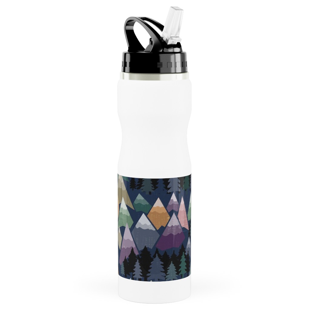 the Mountains Are Calling - Colourful Stainless Steel Water Bottle with Straw, 25oz, With Straw, Multicolor