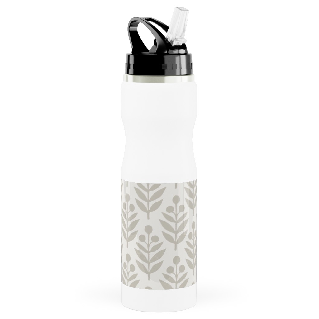 Lotti Quiet Stainless Steel Water Bottle with Straw, 25oz, With Straw, Beige, Silver Lining