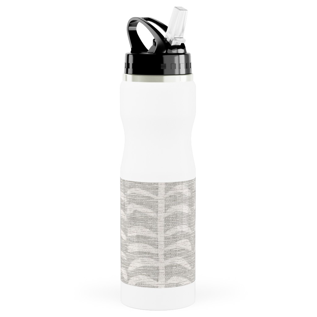 Grasscloth Vine - Neutral Stainless Steel Water Bottle with Straw, 25oz, With Straw, Gray, Gray