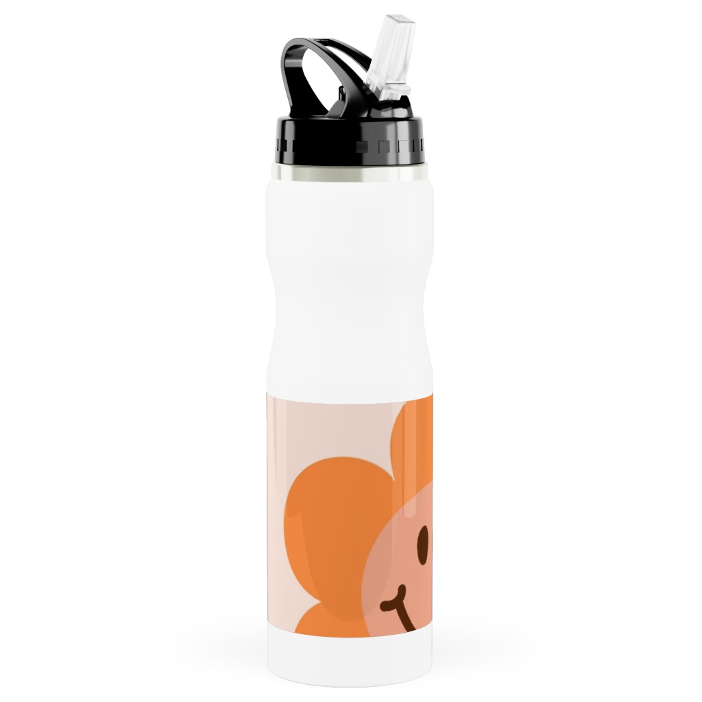 Smiley Floral - Orange Stainless Steel Water Bottle with Straw, 25oz, With Straw, Orange