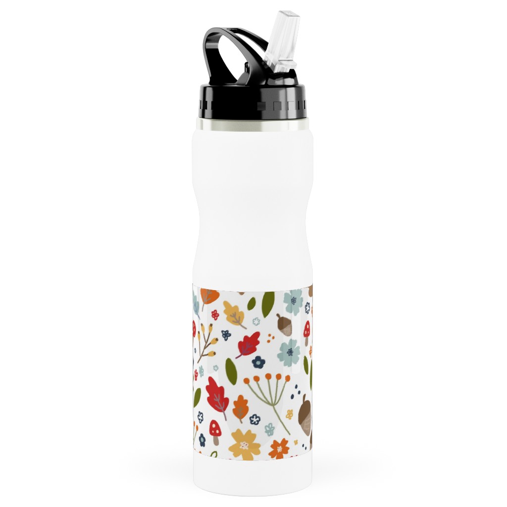 Woodland Floral - Multi Stainless Steel Water Bottle with Straw, 25oz, With Straw, Multicolor