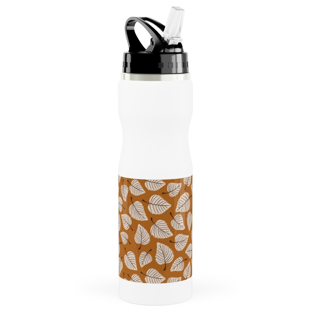 Falling Leaves - Terracotta Stainless Steel Water Bottle with Straw, 25oz, With Straw, Orange, Orange