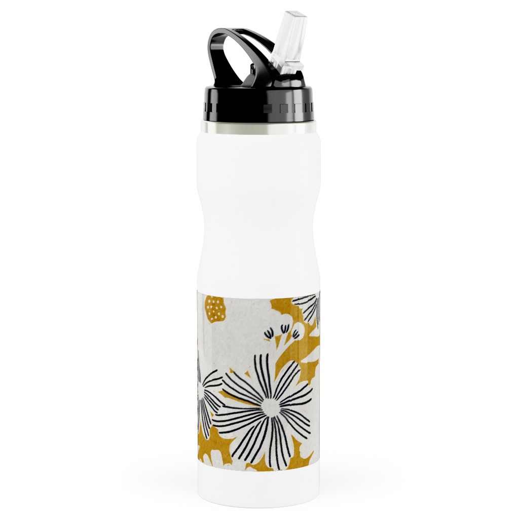 Stacy - Mustard Stainless Steel Water Bottle with Straw, 25oz, With Straw, Yellow, Classic Yellow
