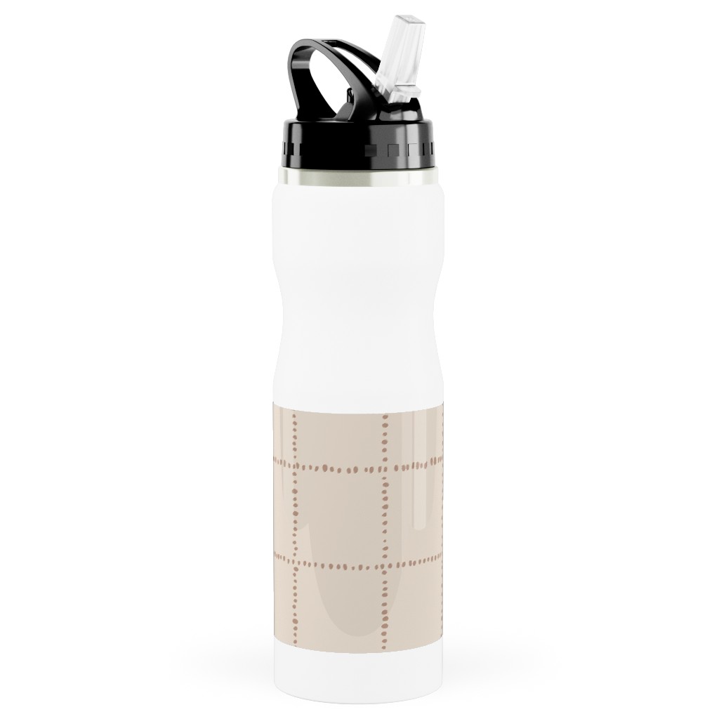 Soul Garden Cuadricula Playa- Beige Stainless Steel Water Bottle with Straw, 25oz, With Straw, Beige, Pearl