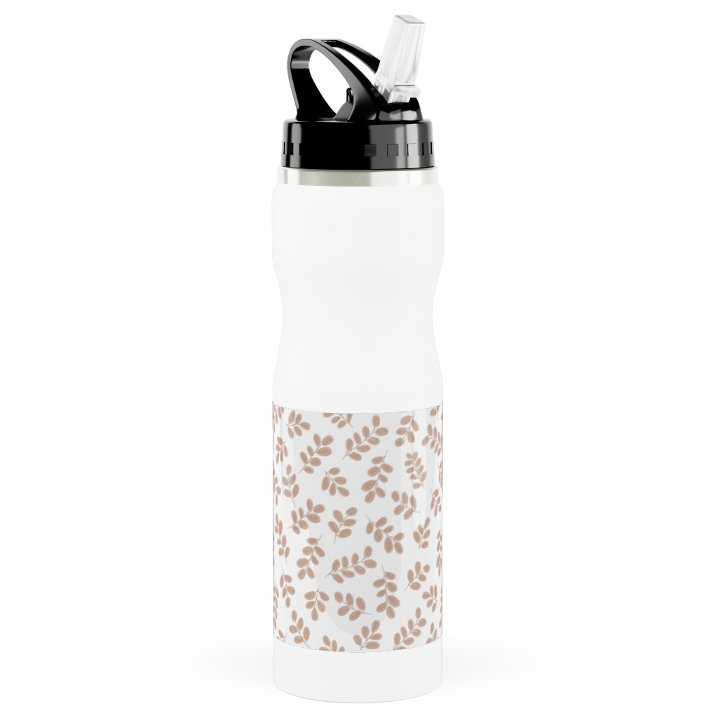 Whimsy Leaves - Dusty Stainless Steel Water Bottle with Straw, 25oz, With Straw, Beige