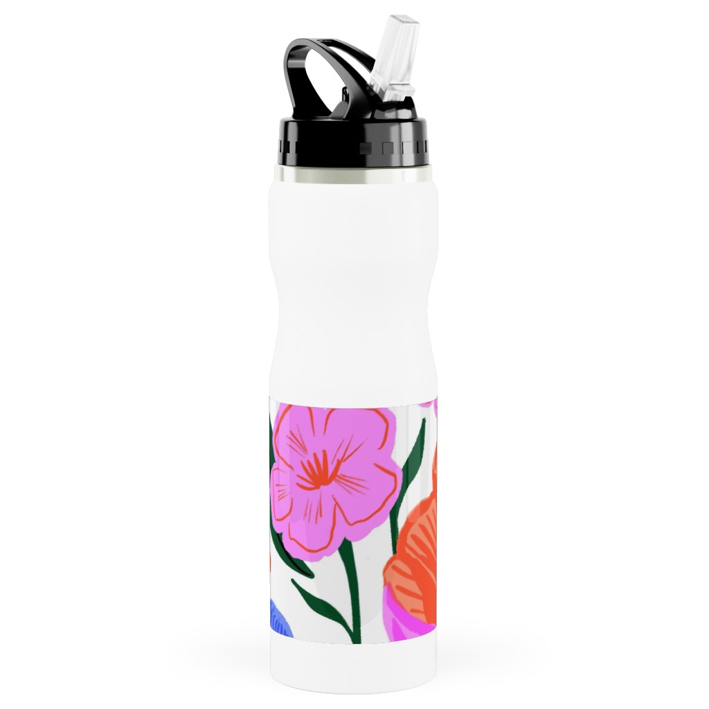 Garden Floral - Brights Stainless Steel Water Bottle with Straw, 25oz, With Straw, Multicolor