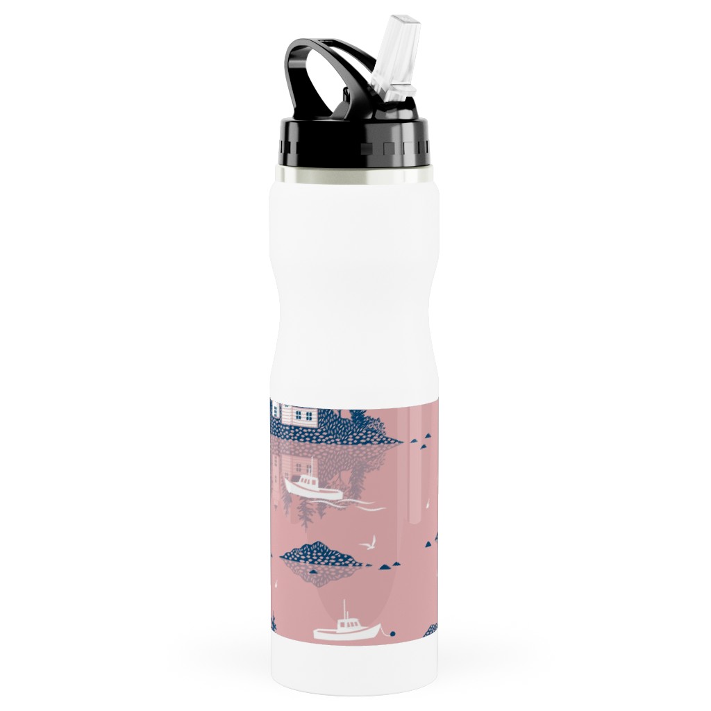 Maine Islands - Muted Pink Stainless Steel Water Bottle with Straw, 25oz, With Straw, Pink, Bright Pink