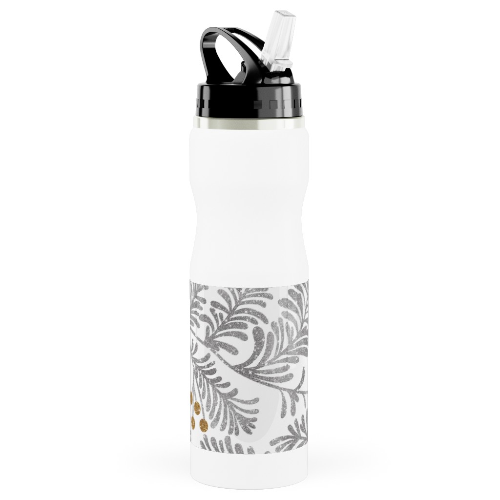 Winter Branches Stainless Steel Water Bottle with Straw, 25oz, With Straw, Gray, Smoke