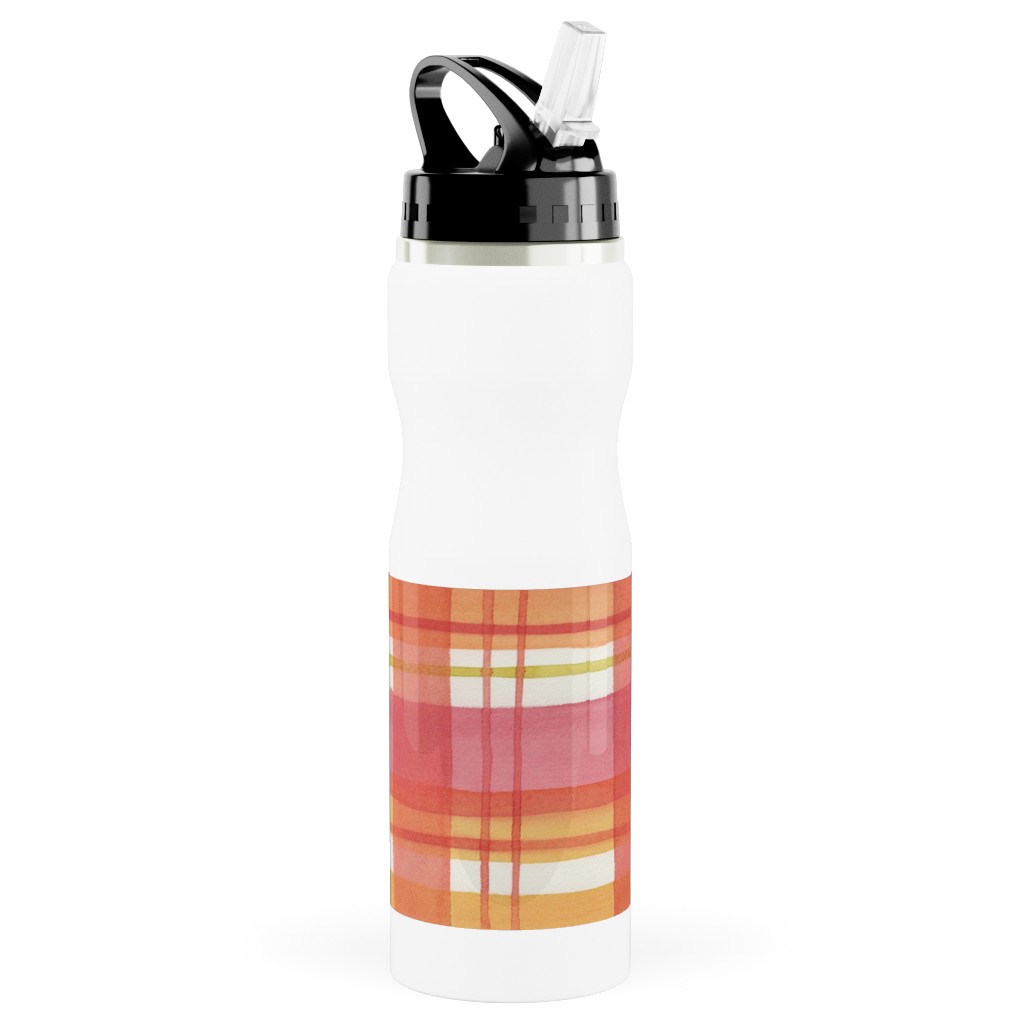 Summer Plaid Stainless Steel Water Bottle with Straw, 25oz, With Straw, Multicolor