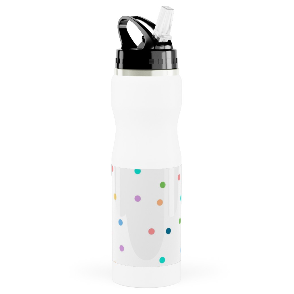 Polka Dots To the Max - Multi Stainless Steel Water Bottle with Straw, 25oz, With Straw, Multicolor