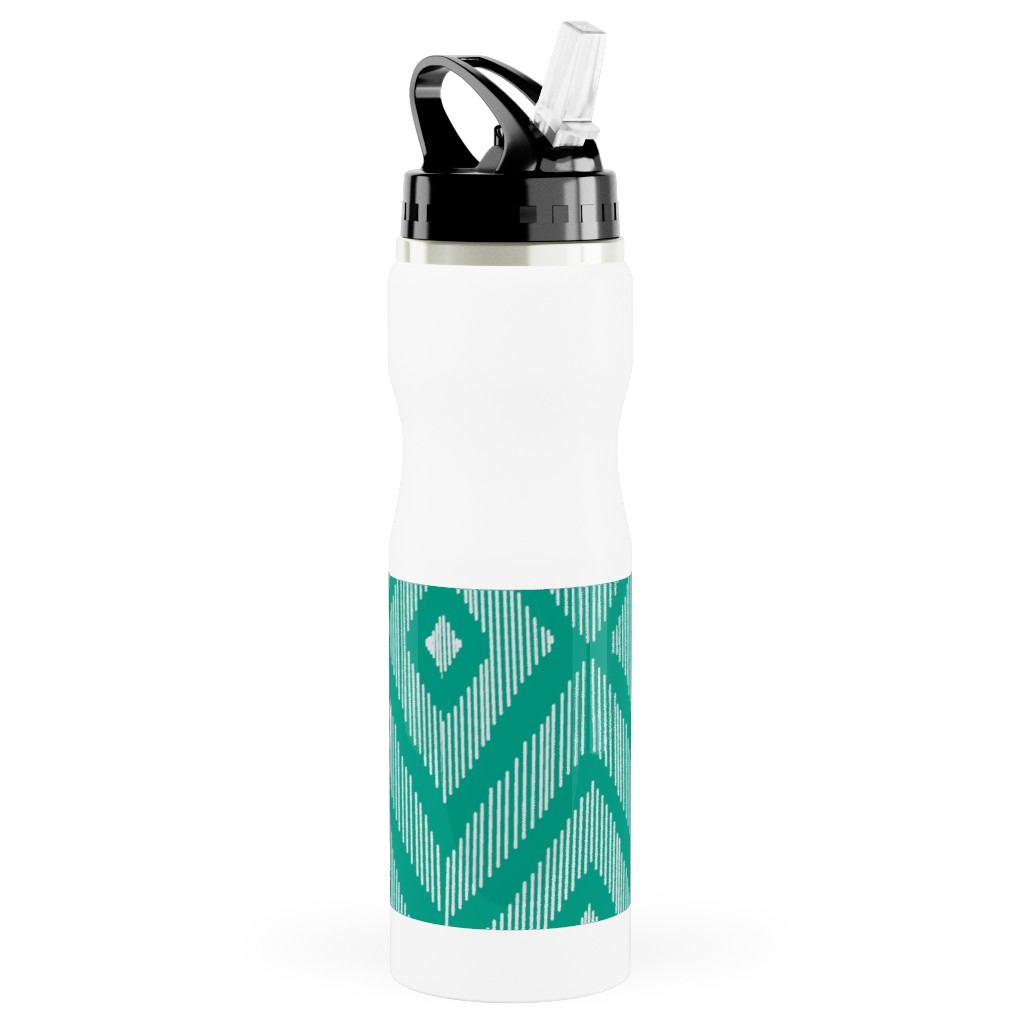 Ikat Stainless Steel Water Bottle with Straw, 25oz, With Straw, Green, Tidal Wave