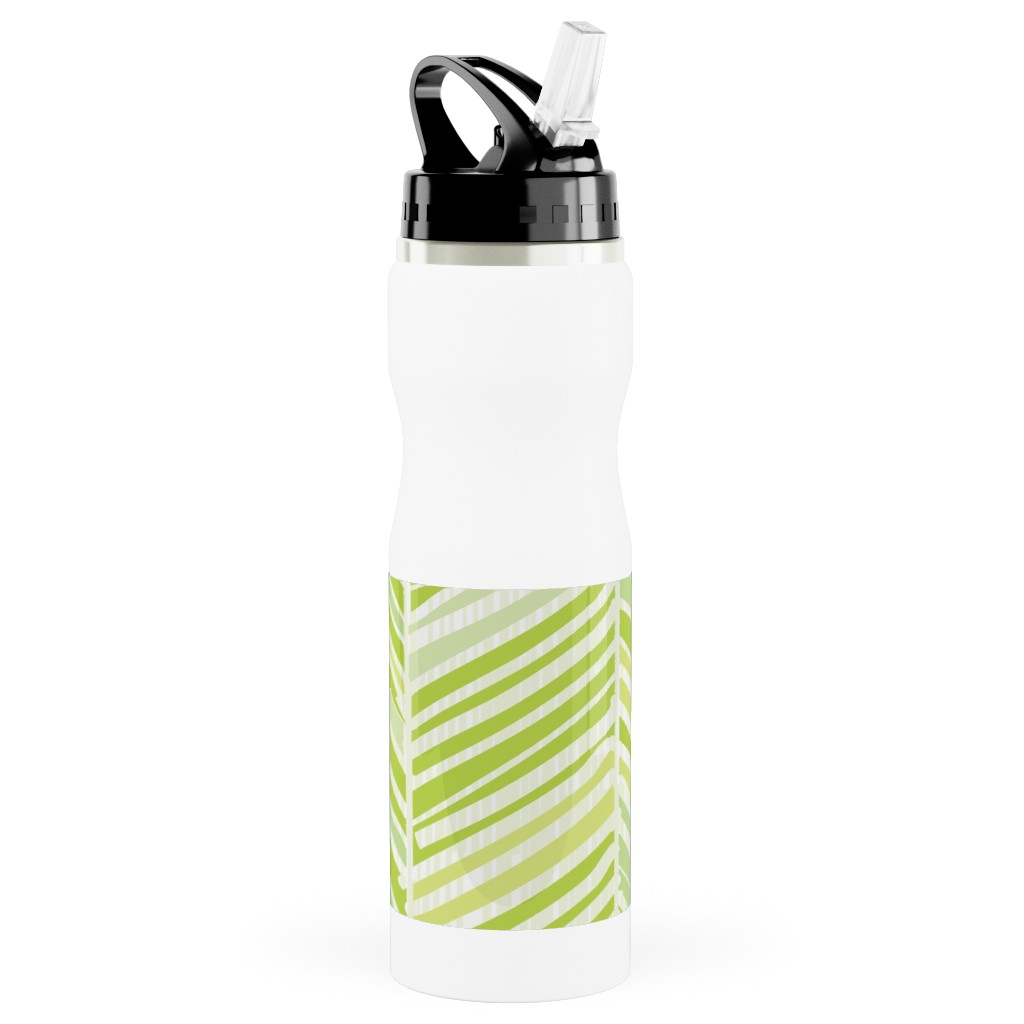 Herringbone Hues of Green Stainless Steel Water Bottle with Straw, 25oz, With Straw, Green