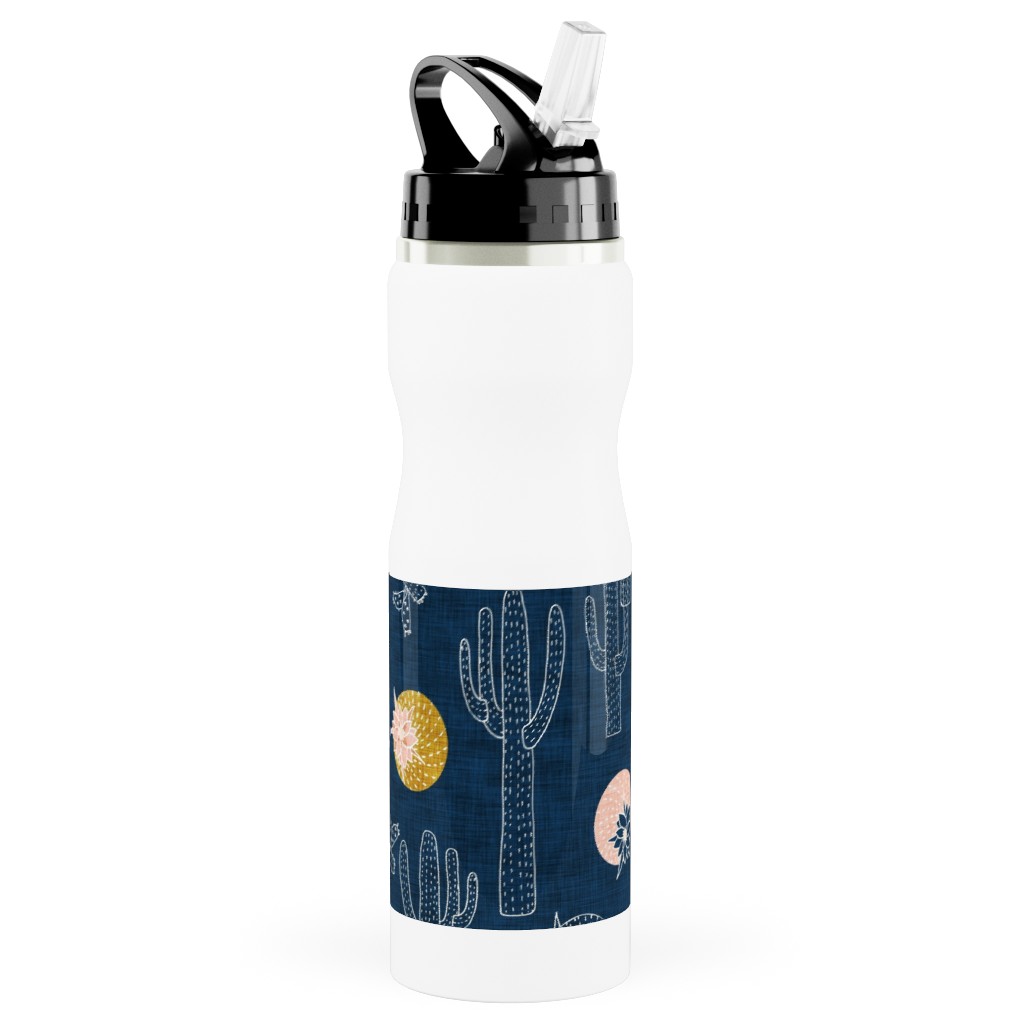 Cactus - Indigo Stainless Steel Water Bottle with Straw, 25oz, With Straw, Blue, True Blue