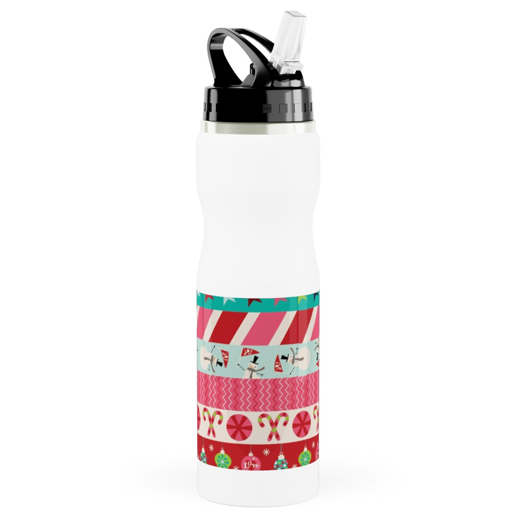 Washi Christmas Stainless Steel Water Bottle with Straw, 25oz, With Straw, Multicolor