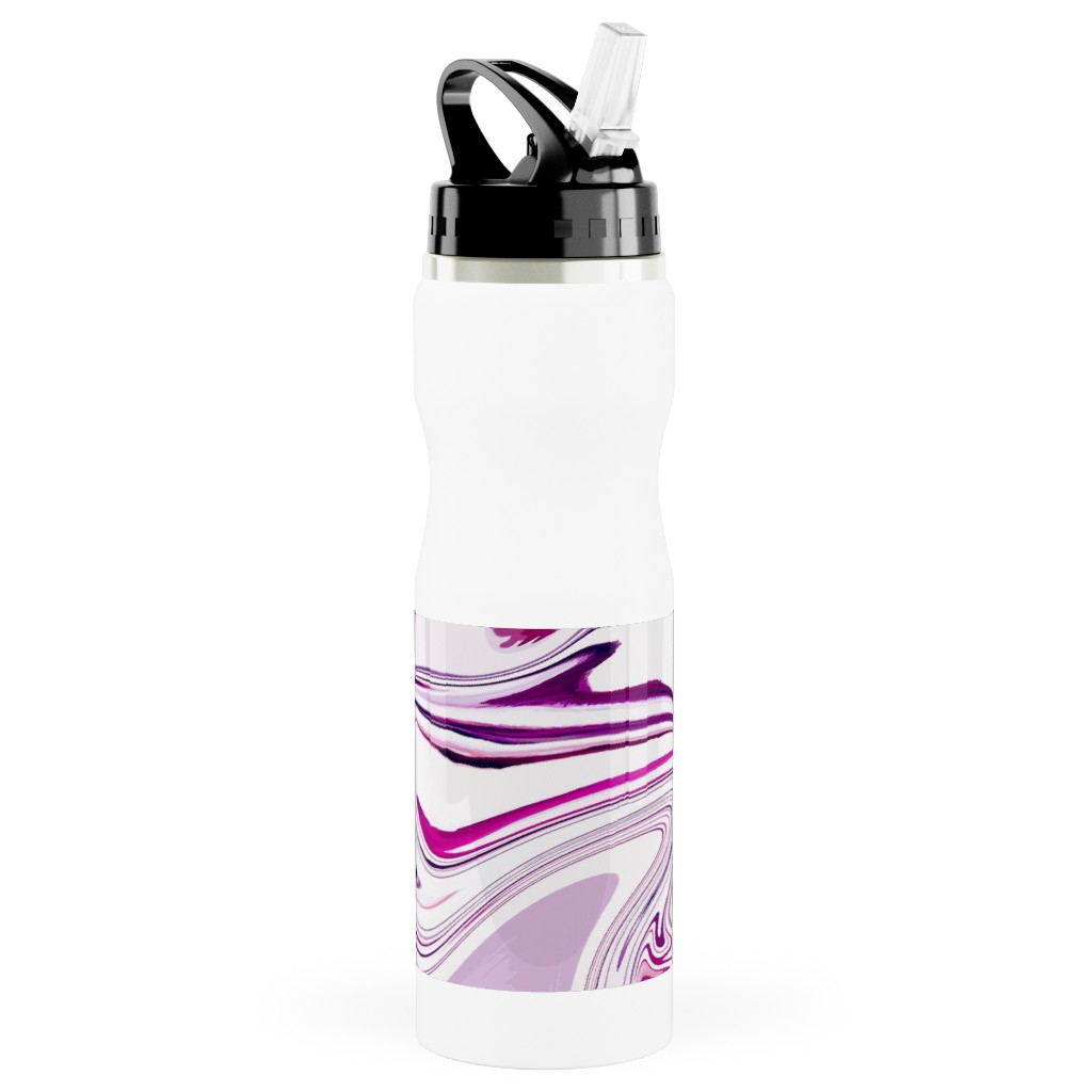 Marble - Mulberry Stainless Steel Water Bottle with Straw, 25oz, With Straw, Pink, Bright Pink