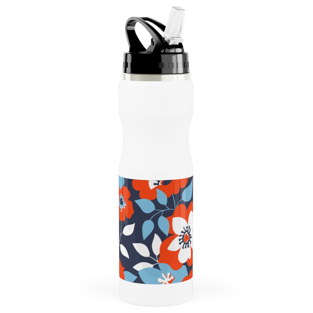 Wild Roses - Multi Stainless Steel Water Bottle with Straw, 25oz, With Straw, Blue
