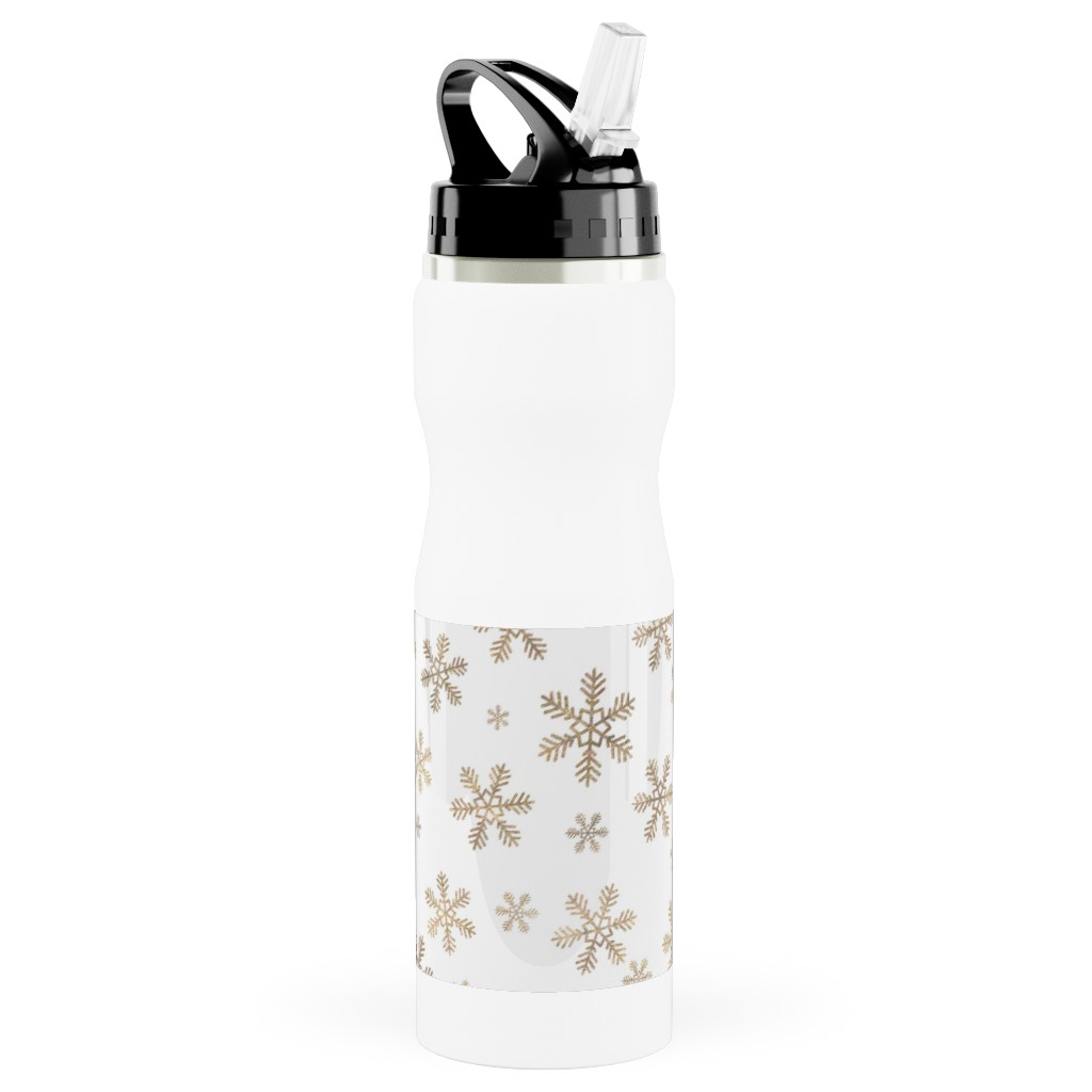 Holiday Snowflakes - Gold Stainless Steel Water Bottle with Straw, 25oz, With Straw, Yellow