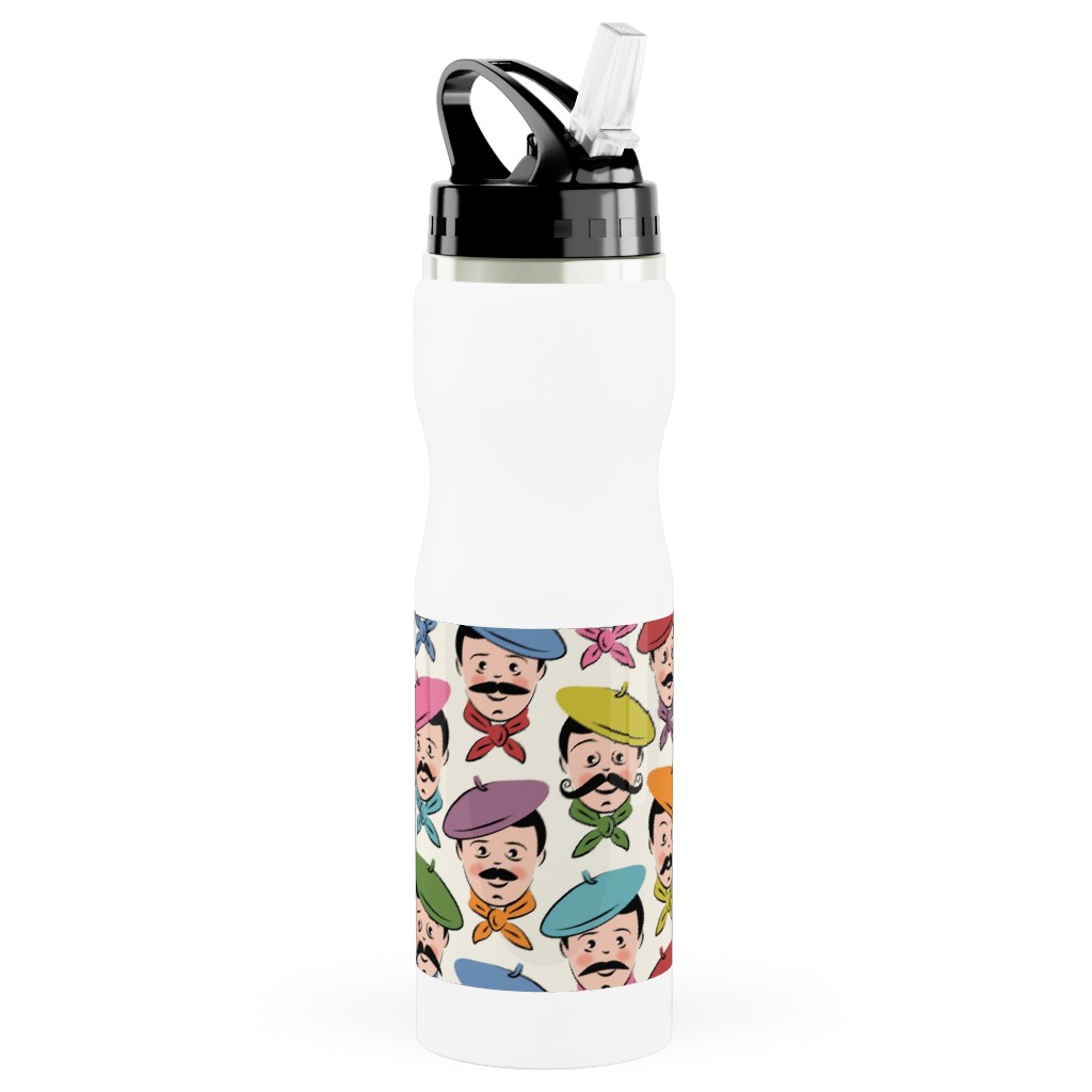 Men With Mustaches and Bandanas - Multi Stainless Steel Water Bottle with Straw, 25oz, With Straw, Multicolor