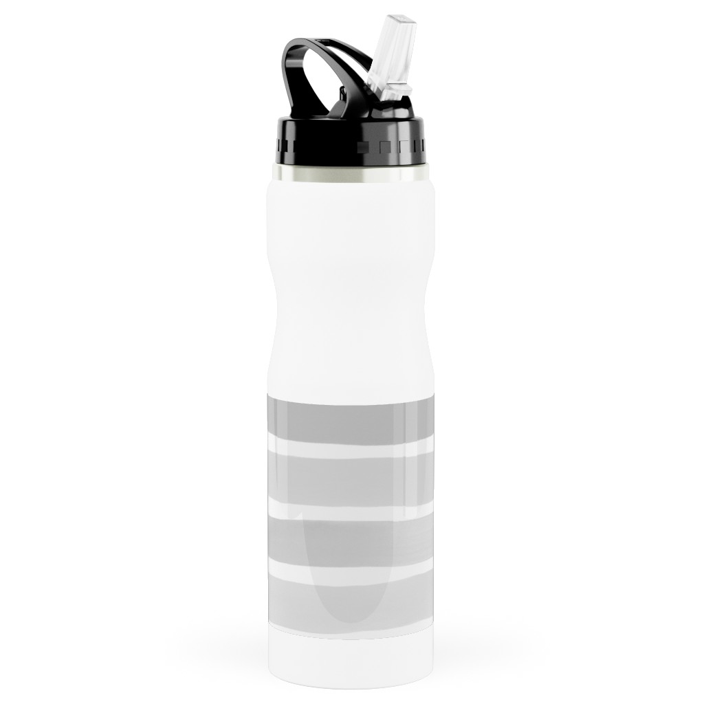 Imperfect Watercolor Stripes Stainless Steel Water Bottle with Straw, 25oz, With Straw, Gray, Silver Lining