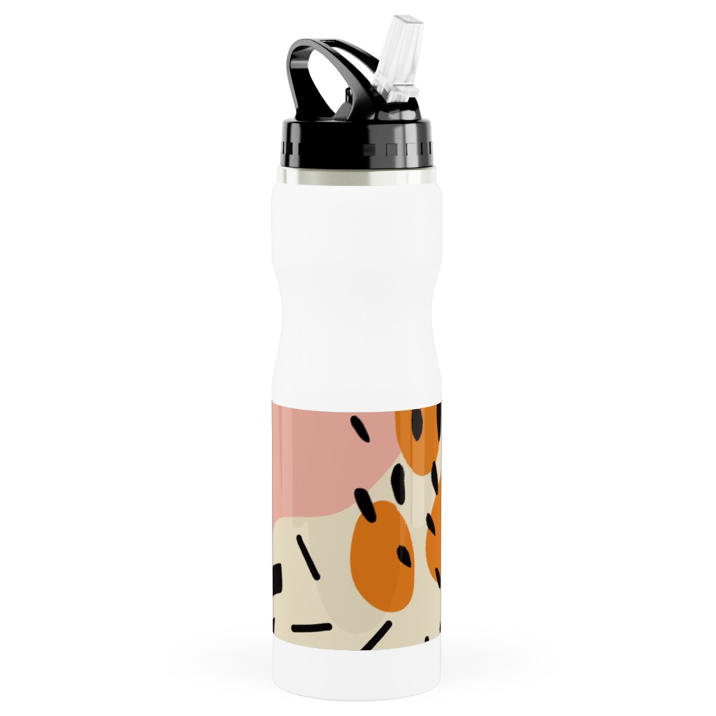 Abstract Flora - Pink and Blue Stainless Steel Water Bottle with Straw, 25oz, With Straw, Multicolor