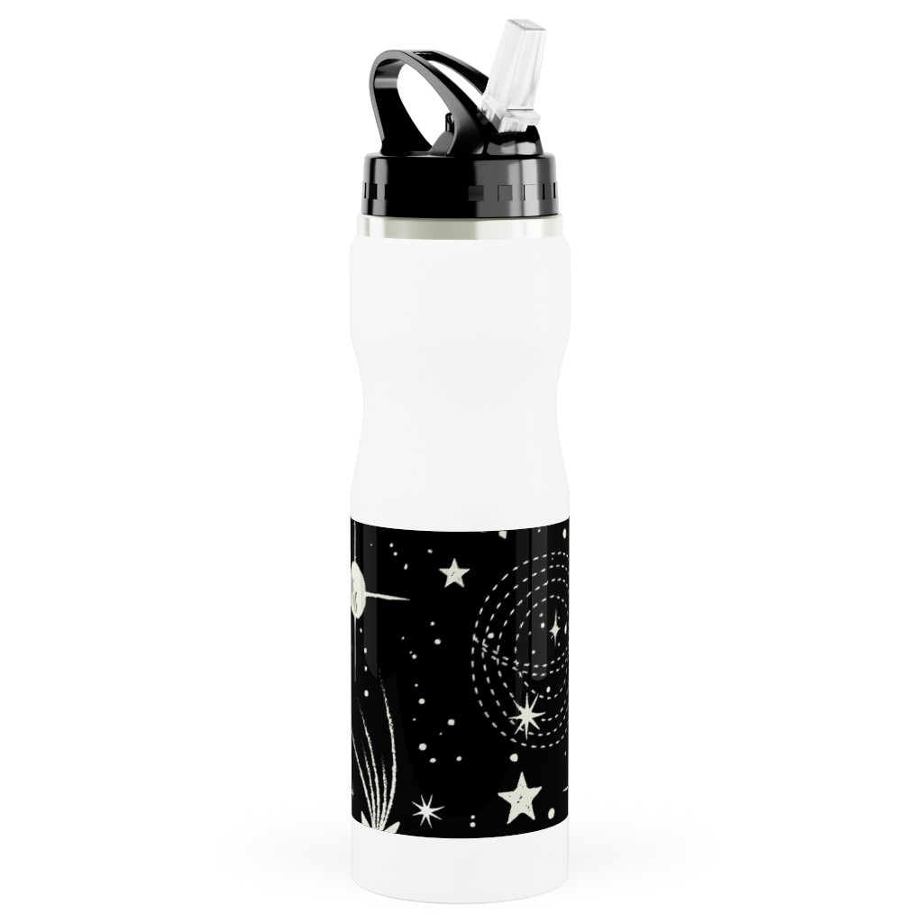 Solar System Stainless Steel Water Bottle with Straw, 25oz, With Straw, Black, Shadow Box