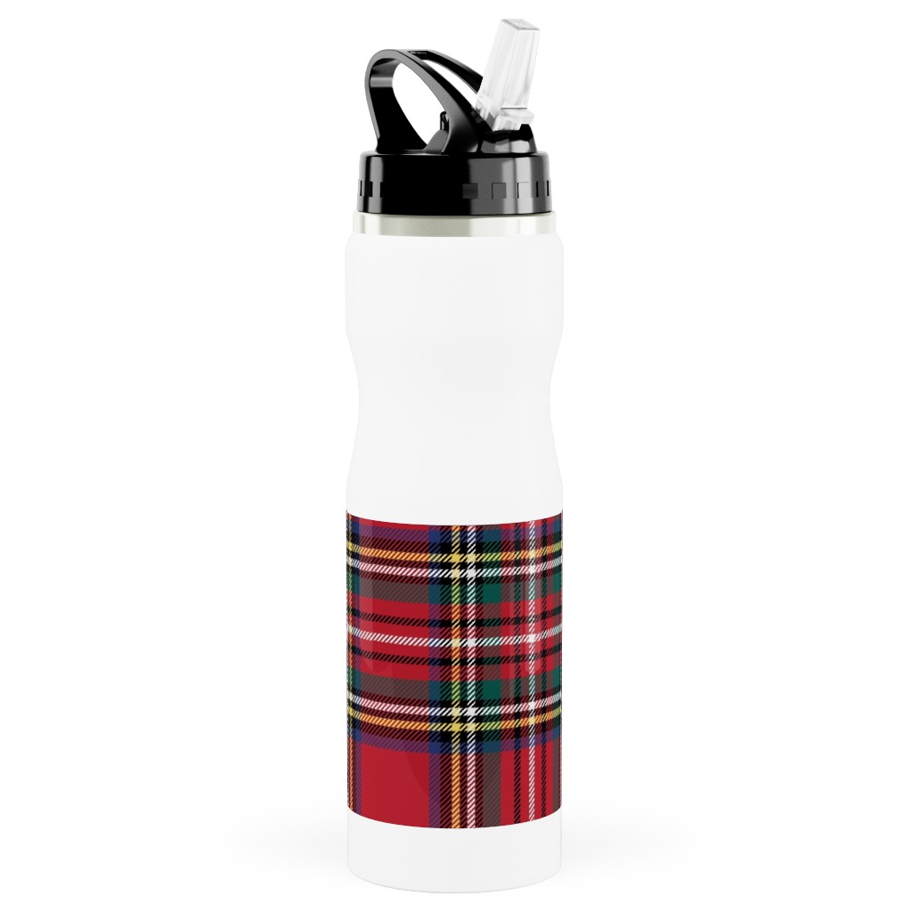 Royal Stewart Tartan Style Repeat Perfect for Christmas Stainless Steel Water Bottle with Straw, 25oz, With Straw, Red, Red
