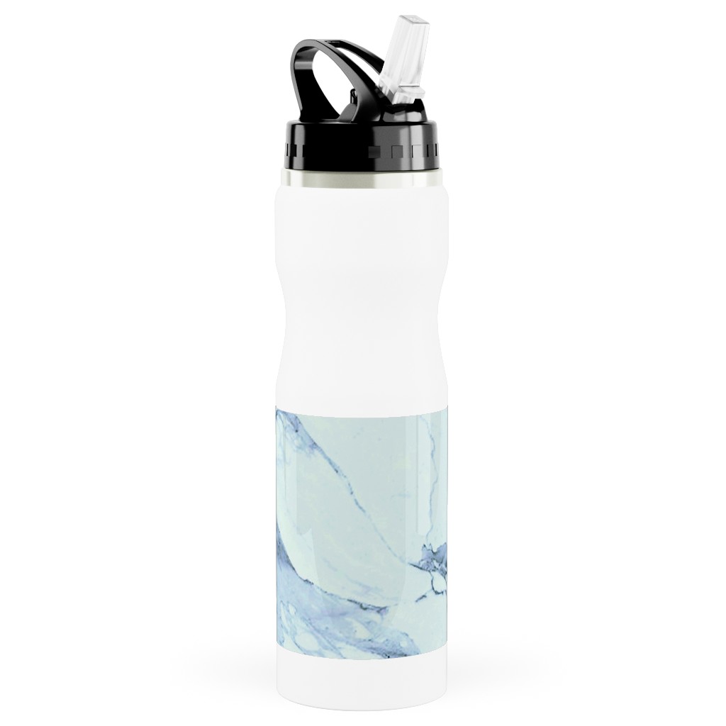 Marble - Blue Stainless Steel Water Bottle with Straw, 25oz, With Straw, Blue