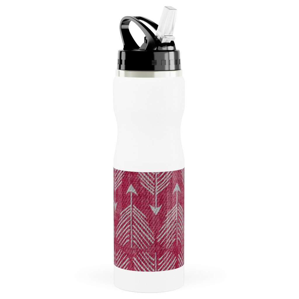 Django Arrows Stainless Steel Water Bottle with Straw, 25oz, With Straw, Pink, Pomegranate