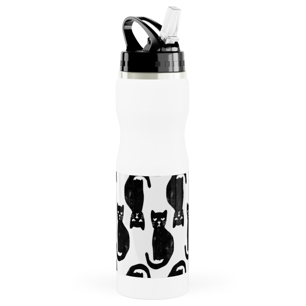 Black Cat Stainless Steel Water Bottle with Straw, 25oz, With Straw, Black