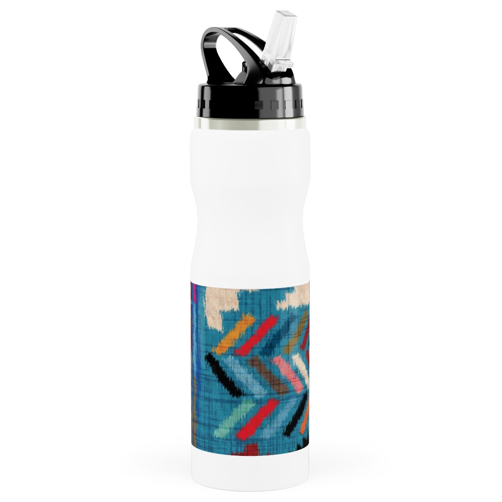 Kilim Ikat - Multi Stainless Steel Water Bottle with Straw, 25oz, With Straw, Multicolor