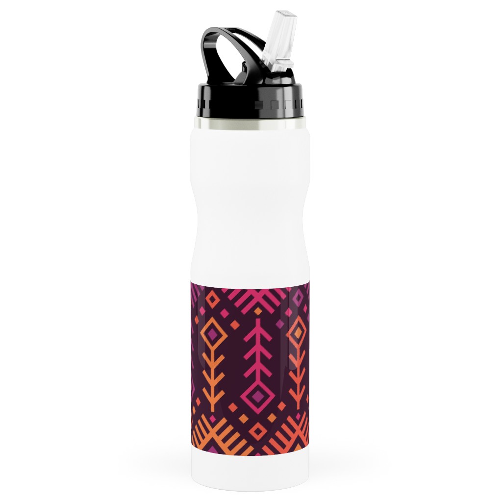 Kilim Sunset - Warm Stainless Steel Water Bottle with Straw, 25oz, With Straw, Multicolor