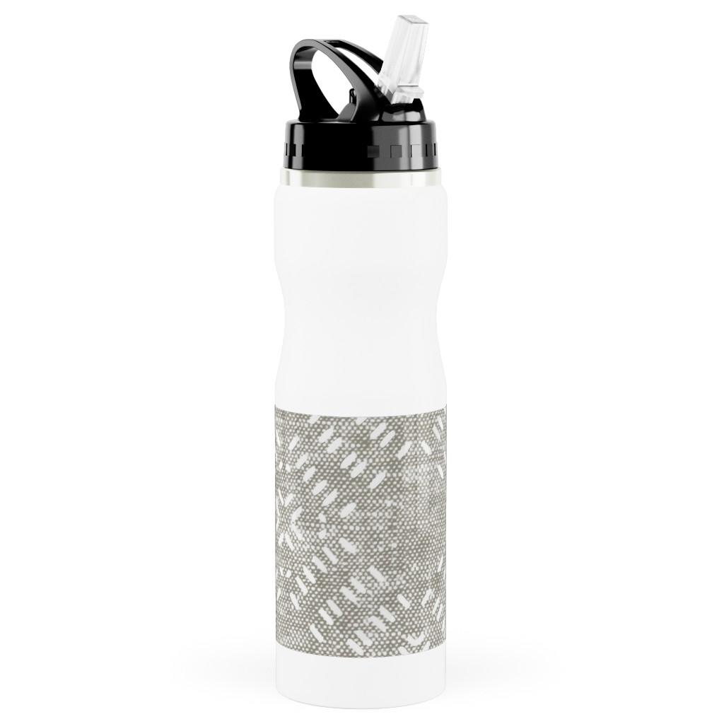 Modern Farmhouse Tile - Neutral Stainless Steel Water Bottle with Straw, 25oz, With Straw, Gray