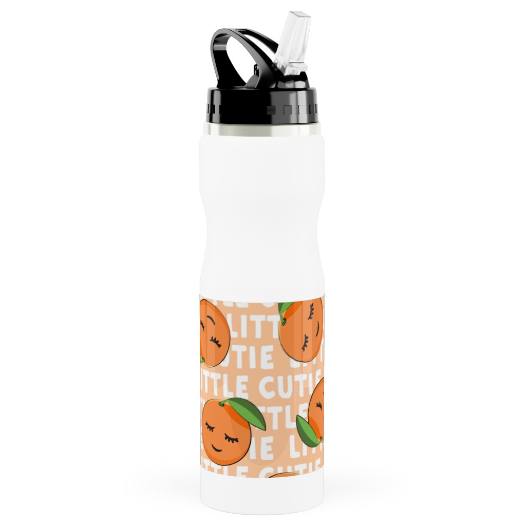 Little Cutie - Happy Oranges - Orange Stainless Steel Water Bottle with Straw, 25oz, With Straw, Orange, Orange