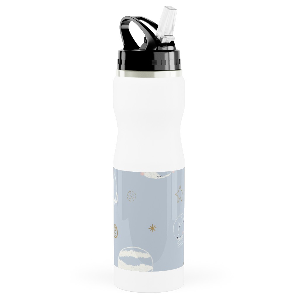 Space Adventure - Blue Stainless Steel Water Bottle with Straw, 25oz, With Straw, Blue, True Blue