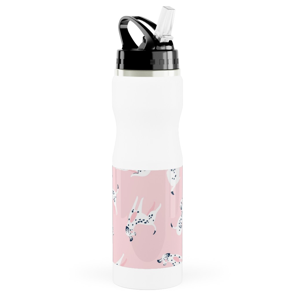 Funny Dalmatian - Pink Stainless Steel Water Bottle with Straw, 25oz, With Straw, Pink