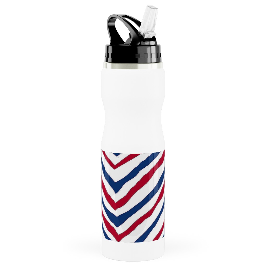 Patriots Chevron Zig Zag - Navy, Red Stainless Steel Water Bottle with Straw, 25oz, With Straw, Multicolor