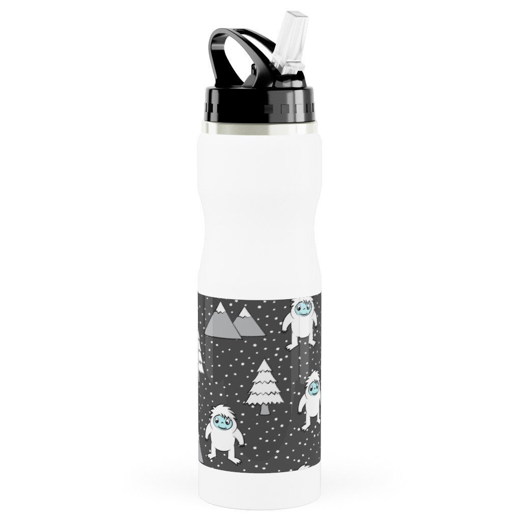 Yetti Tree Mountains - Gray Stainless Steel Water Bottle with Straw, 25oz, With Straw, Gray, Gray