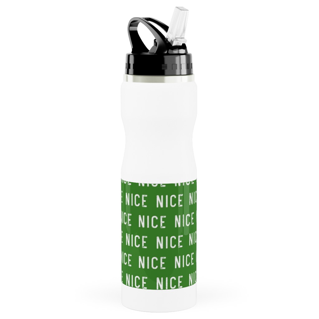 Nice - Green Stainless Steel Water Bottle with Straw, 25oz, With Straw, Green