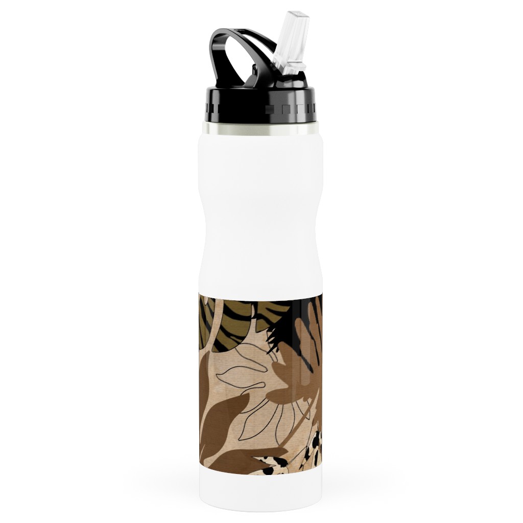 Safari Camouflage - Earthy Stainless Steel Water Bottle with Straw, 25oz, With Straw, Brown