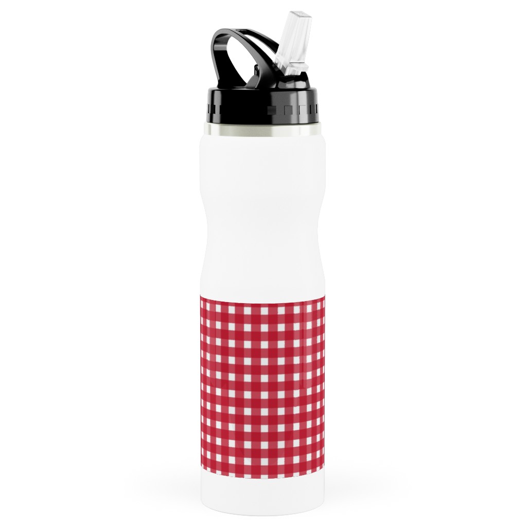 Classic Gingham - Red Stainless Steel Water Bottle with Straw, 25oz, With Straw, Red, Red