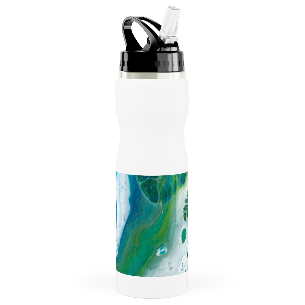 Acrylic Flow Stainless Steel Water Bottle with Straw, 25oz, With Straw, Green, Hurricane