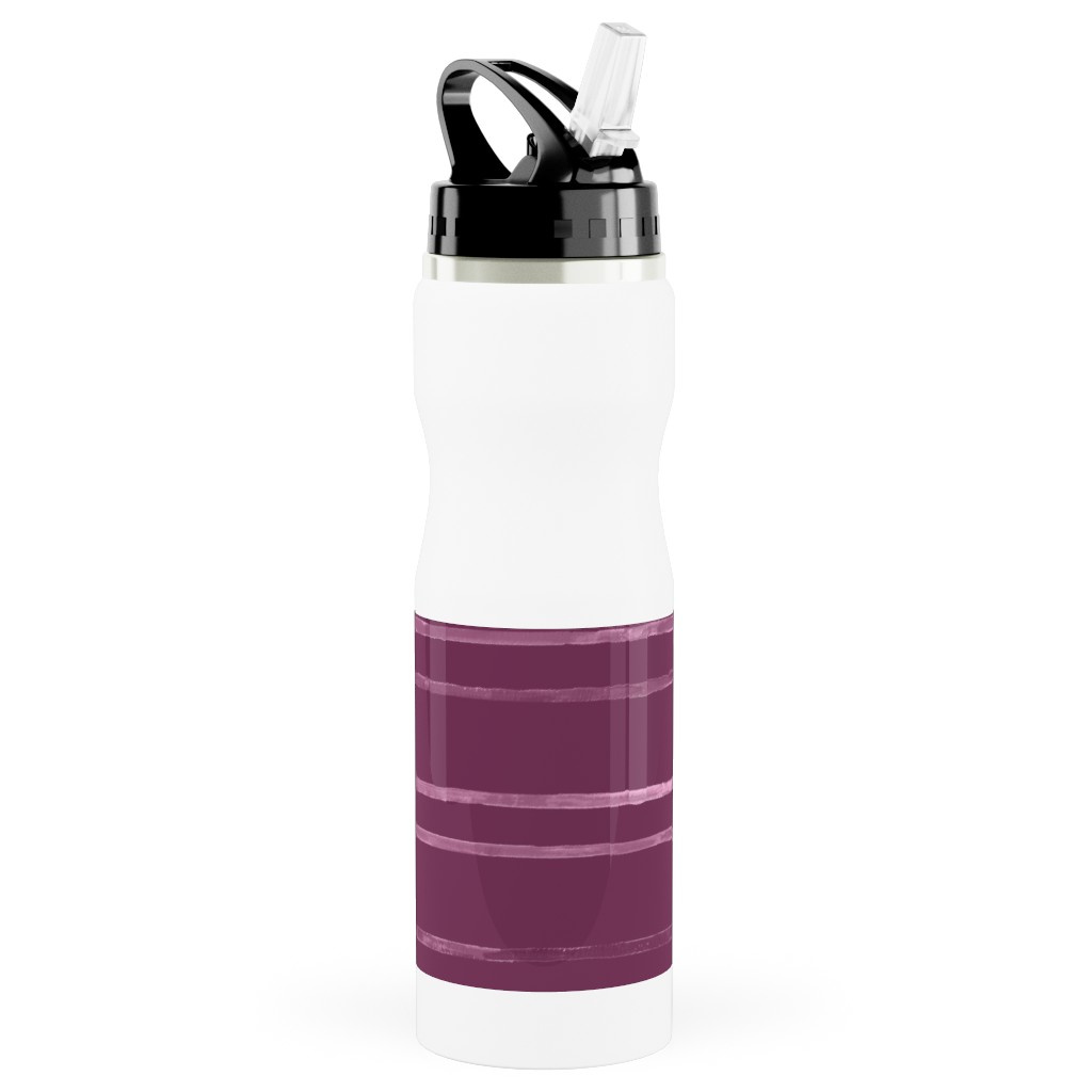 Take Flight Stripe - Rasberry Stainless Steel Water Bottle with Straw, 25oz, With Straw, Purple