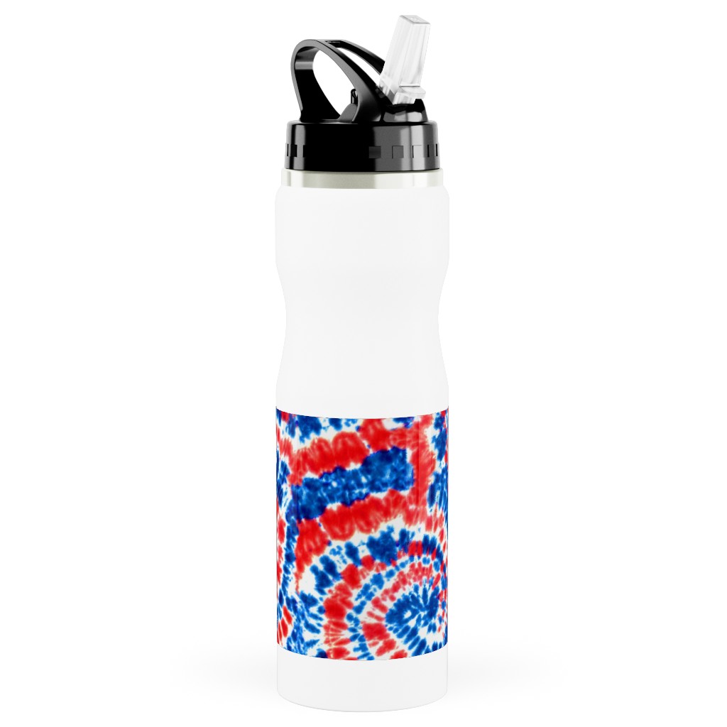 Tie Dye - Red White and Blue Stainless Steel Water Bottle with Straw, 25oz, With Straw, Multicolor