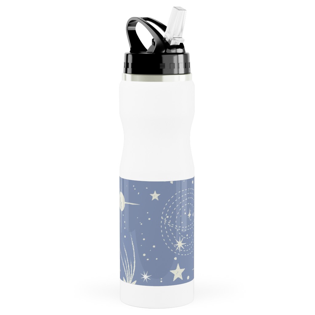Solar System Stainless Steel Water Bottle with Straw, 25oz, With Straw, Blue