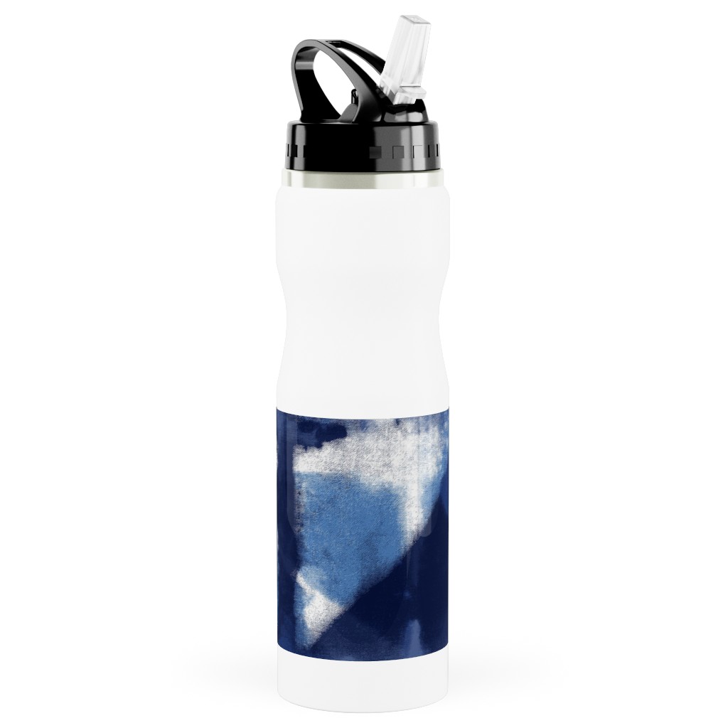 Shibori - Indigo Stainless Steel Water Bottle with Straw, 25oz, With Straw, Blue, True Blue