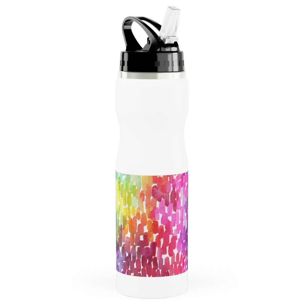 Watercolor Marks - Multi Stainless Steel Water Bottle with Straw, 25oz, With Straw, Multicolor